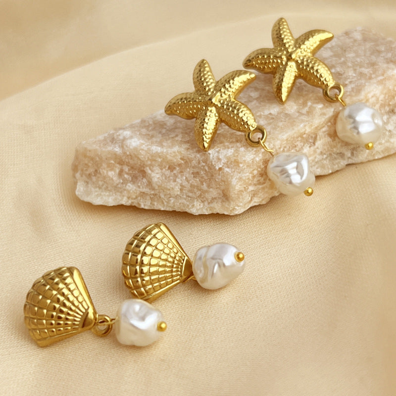 Stella Starfish Pearl Earrings